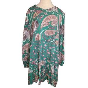 WONDERLY Curvy SZ 2X Midi Boho Peasant Tiered Flowy Paisley Green